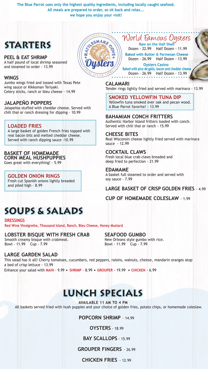Blue Parrot Menu