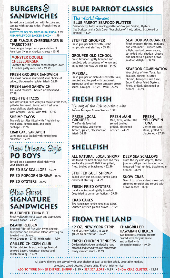 Blue Parrot Menu