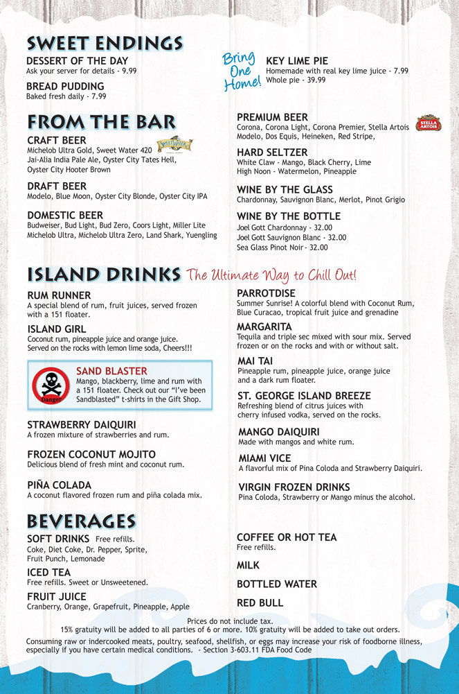 Blue Parrot Menu